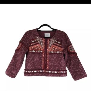 Guess Liberty EmbroideredJacket Quilted Mirrored Beaded3/4 Sleeves Boho LARGE